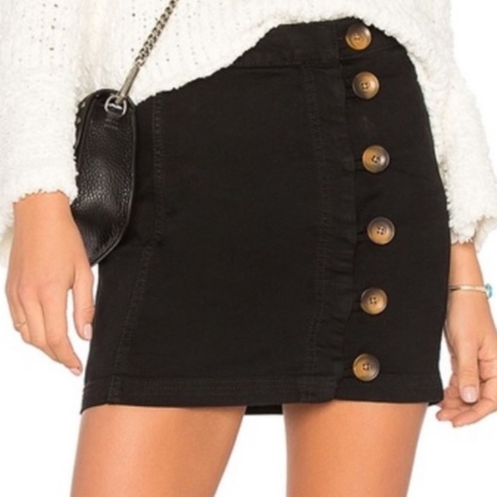 Free People Little Daisies Denim A-Line Mini Skirt